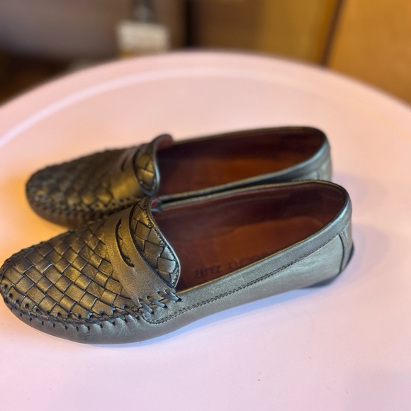 ROBERT ZUR Petra Woven Leather Driving Loafers Moccasin Shoe Womens 6.5 Pewter - Picture 2 of 6